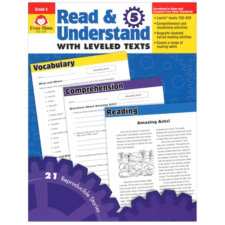 Evan-Moor Educational Publishers Read + Understand with Leveled Texts Book, Teachers Edition, Grade 5 3445